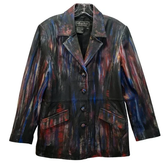 Up-cycled Terrry Lewis Leather Jacket Size LG - Hand Painted by Skye De La Rosa